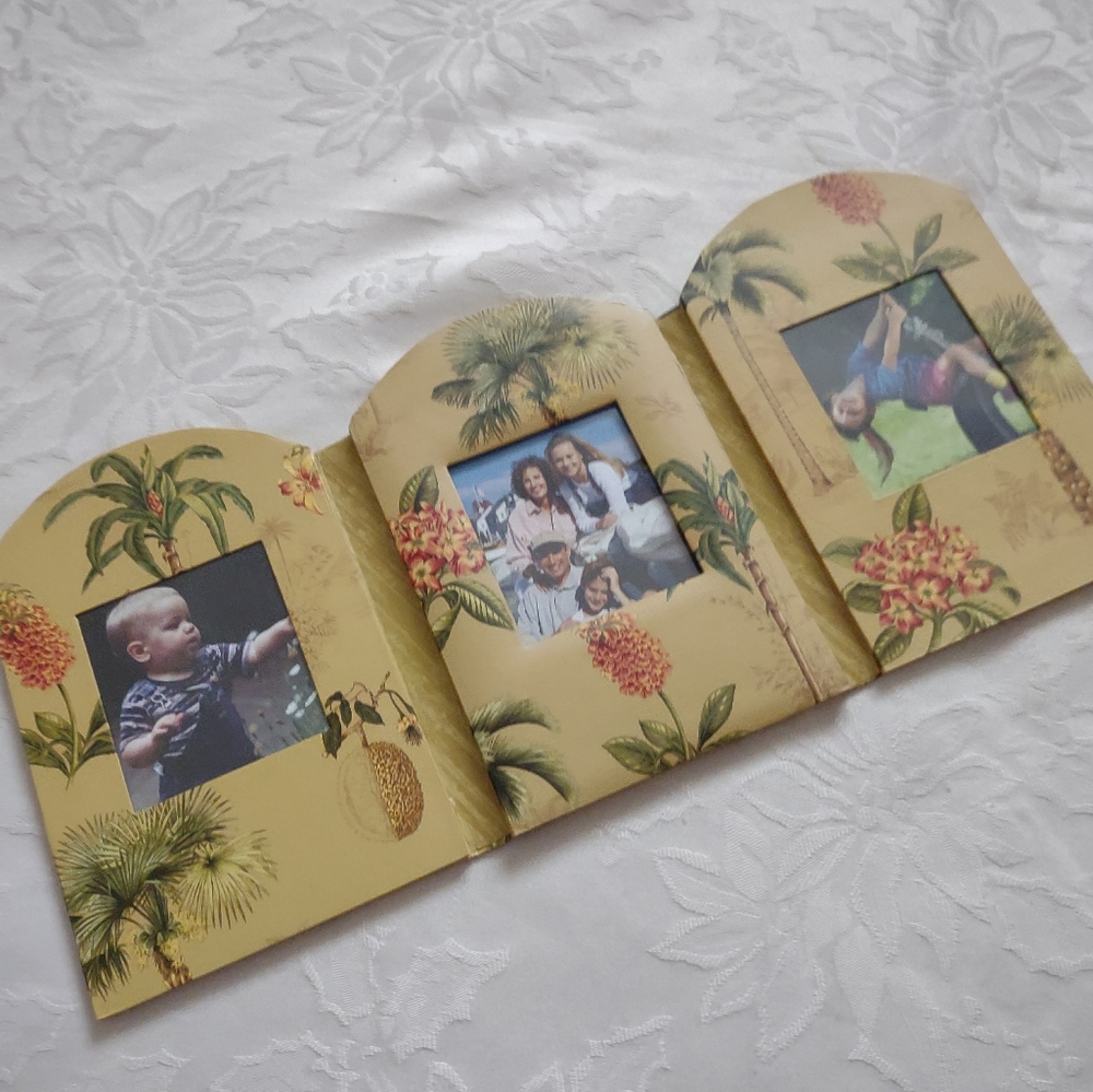 Tropical Tri-fold Picture Photo Frame Holds 3 Pictures